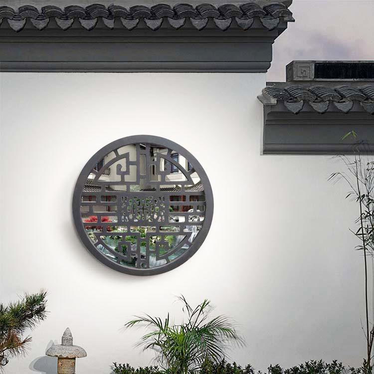 中國古鎮風格客?；ù扮U空窗飾扇形多邊形框架花朵圖案矢量圖素材